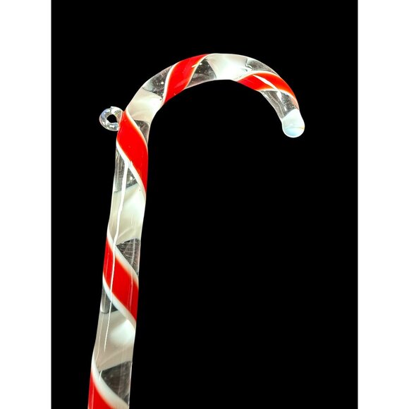 Vintage 2X Handcrafted Blown Glass Red & White Striped Candy Cane Ornaments - Picture 3 of 4